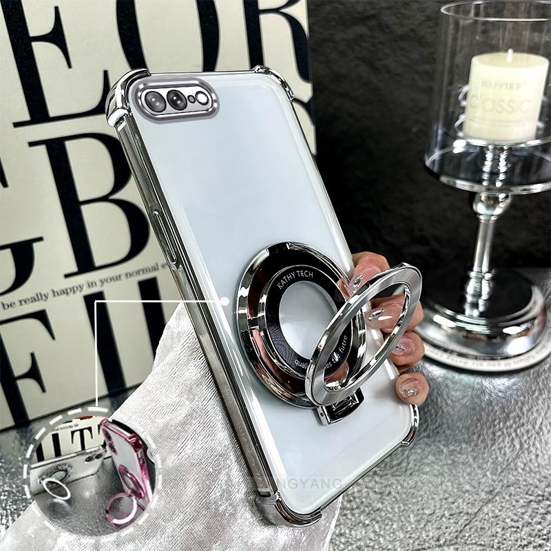 Ốp Lưng Cho iPhone 7 Plus iPhone 8 Plus Bốn Góc Túi Khí Chống Rơi Vỏ Điện Thoại Mạ Điện Thiết Kế Giá Đỡ Silicon TPU Điện Thoại Mềm