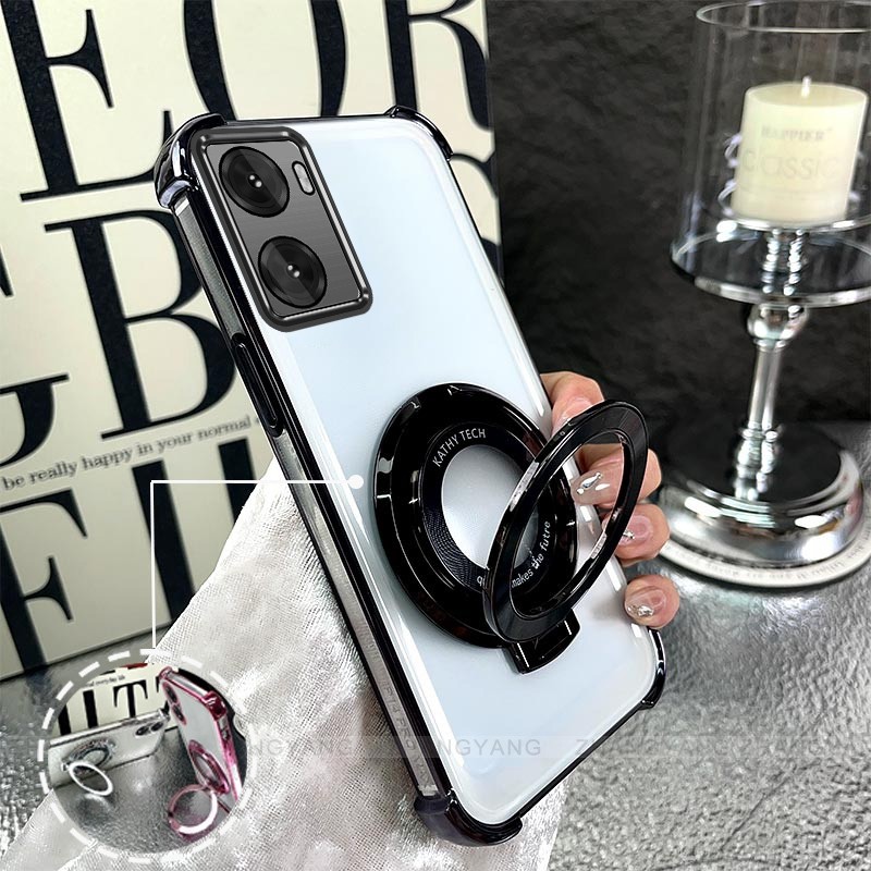 Ốp Lưng Cho OPPO A57 4G 2022 A57 5G 2022 A77 A77s Túi Khí Bốn Góc Chống Rơi Vỏ Điện Thoại Mạ Điện Thiết Kế Giá Đỡ Silicon TPU Điện Thoại Mềm