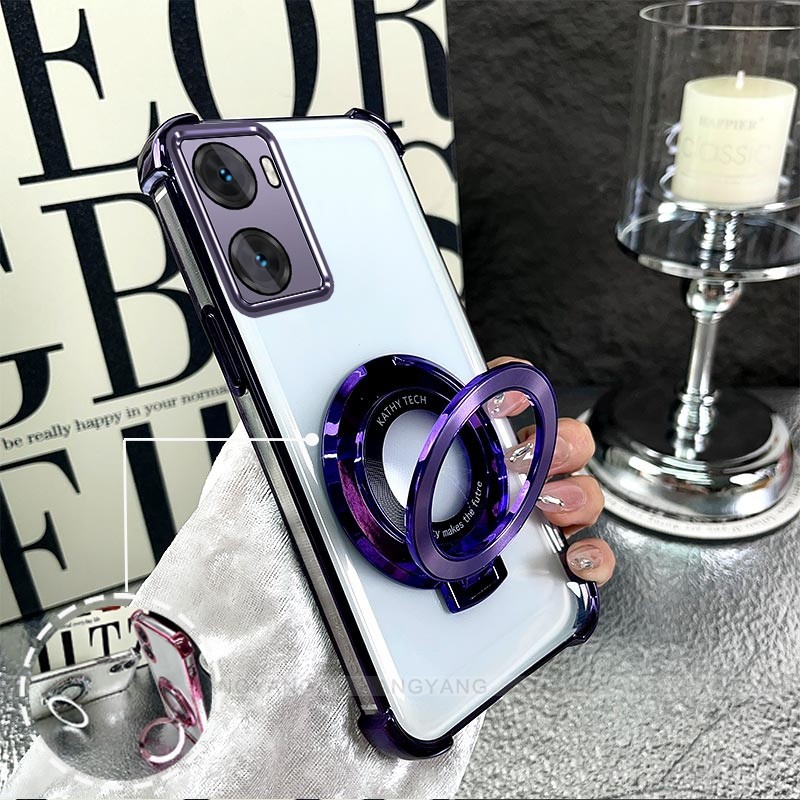 Ốp Lưng Cho OPPO A57 4G 2022 A57 5G 2022 A77 A77s Túi Khí Bốn Góc Chống Rơi Vỏ Điện Thoại Mạ Điện Thiết Kế Giá Đỡ Silicon TPU Điện Thoại Mềm