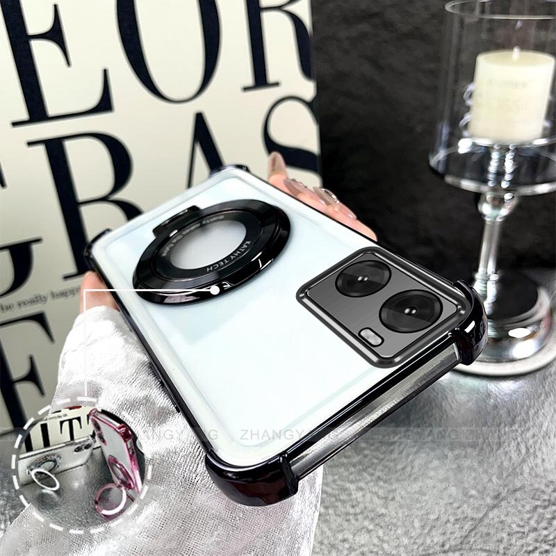Ốp Lưng Cho OPPO A57 4G 2022 A57 5G 2022 A77 A77s Túi Khí Bốn Góc Chống Rơi Vỏ Điện Thoại Mạ Điện Thiết Kế Giá Đỡ Silicon TPU Điện Thoại Mềm