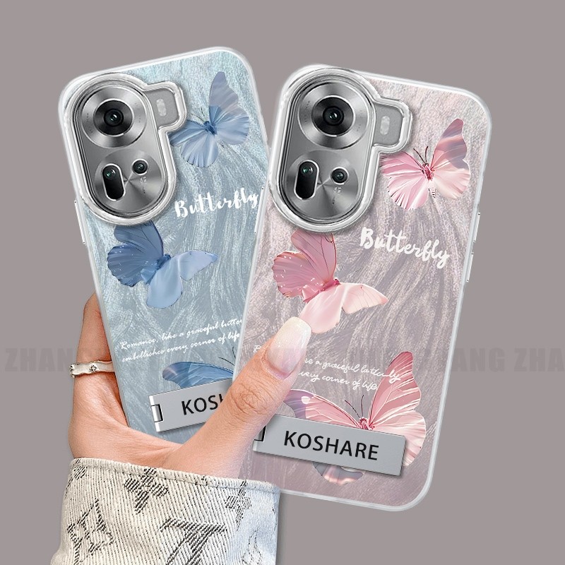 Ốp Lưng Cho OPPO Reno 11 5G Reno 11 Pro 5G Silicone TPU Lông Vũ Sợi Ốp Lưng Điện Thoại Với Họa Tiết Bướm Chuyển Màu Đi Kèm Với Đế Điện Thoại Miễn Phí