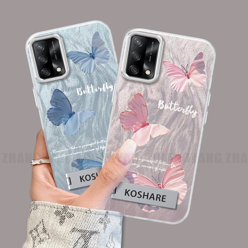 Ốp Lưng Cho OPPO A74 4G A95 4G A74 5G Ốp Điện Thoại Sợi Lông Vũ TPU Có Họa Tiết Bướm Chuyển Màu Đi Kèm Giá Đỡ Điện Thoại Miễn Phí