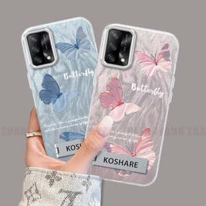 Ốp Lưng Cho OPPO A74 4G A95 4G A74 5G Ốp Điện Thoại Sợi Lông Vũ TPU Có Họa Tiết Bướm Chuyển Màu Đi Kèm Giá Đỡ Điện Thoại Miễn Phí