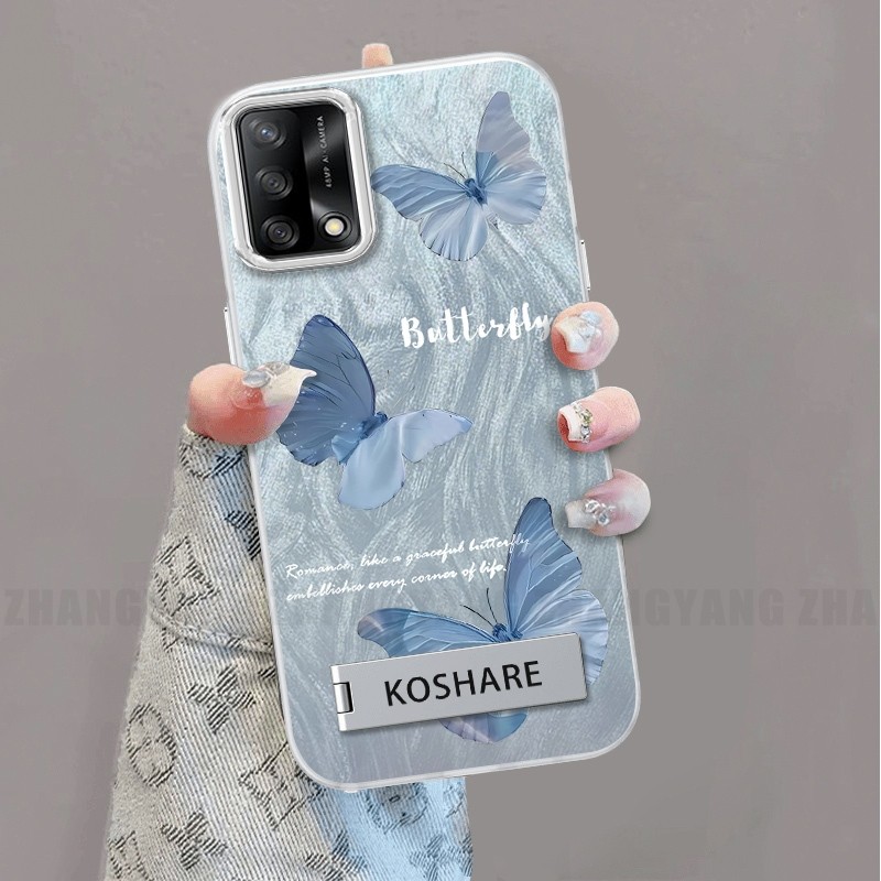 Ốp Lưng Cho OPPO A74 4G A95 4G A74 5G Ốp Điện Thoại Sợi Lông Vũ TPU Có Họa Tiết Bướm Chuyển Màu Đi Kèm Giá Đỡ Điện Thoại Miễn Phí