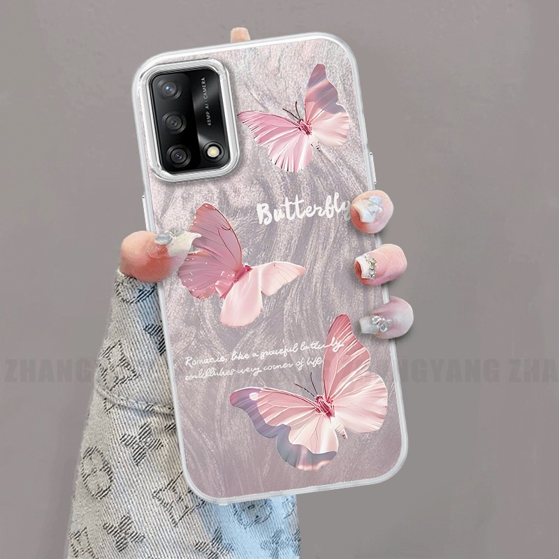 Ốp Lưng Cho OPPO A74 4G A95 4G A74 5G Ốp Điện Thoại Sợi Lông Vũ TPU Có Họa Tiết Bướm Chuyển Màu Đi Kèm Giá Đỡ Điện Thoại Miễn Phí