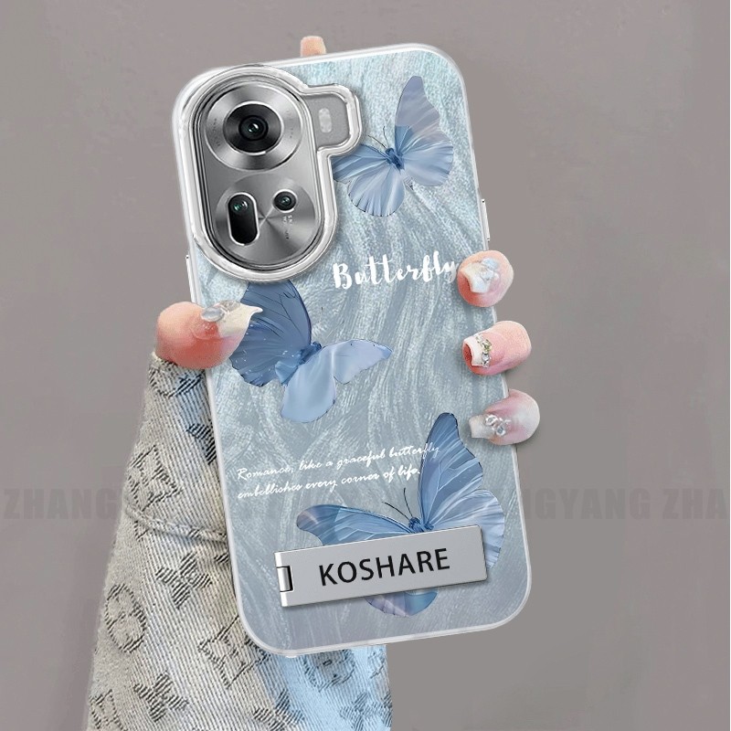 Ốp Lưng Cho OPPO Reno 11 5G Reno 11 Pro 5G Silicone TPU Lông Vũ Sợi Ốp Lưng Điện Thoại Với Họa Tiết Bướm Chuyển Màu Đi Kèm Với Đế Điện Thoại Miễn Phí