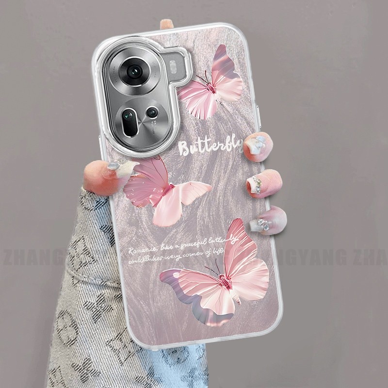 Ốp Lưng Cho OPPO Reno 11 5G Reno 11 Pro 5G Silicone TPU Lông Vũ Sợi Ốp Lưng Điện Thoại Với Họa Tiết Bướm Chuyển Màu Đi Kèm Với Đế Điện Thoại Miễn Phí