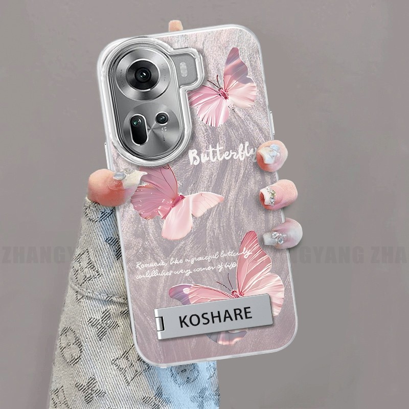 Ốp Lưng Cho OPPO Reno 11 5G Reno 11 Pro 5G Silicone TPU Lông Vũ Sợi Ốp Lưng Điện Thoại Với Họa Tiết Bướm Chuyển Màu Đi Kèm Với Đế Điện Thoại Miễn Phí