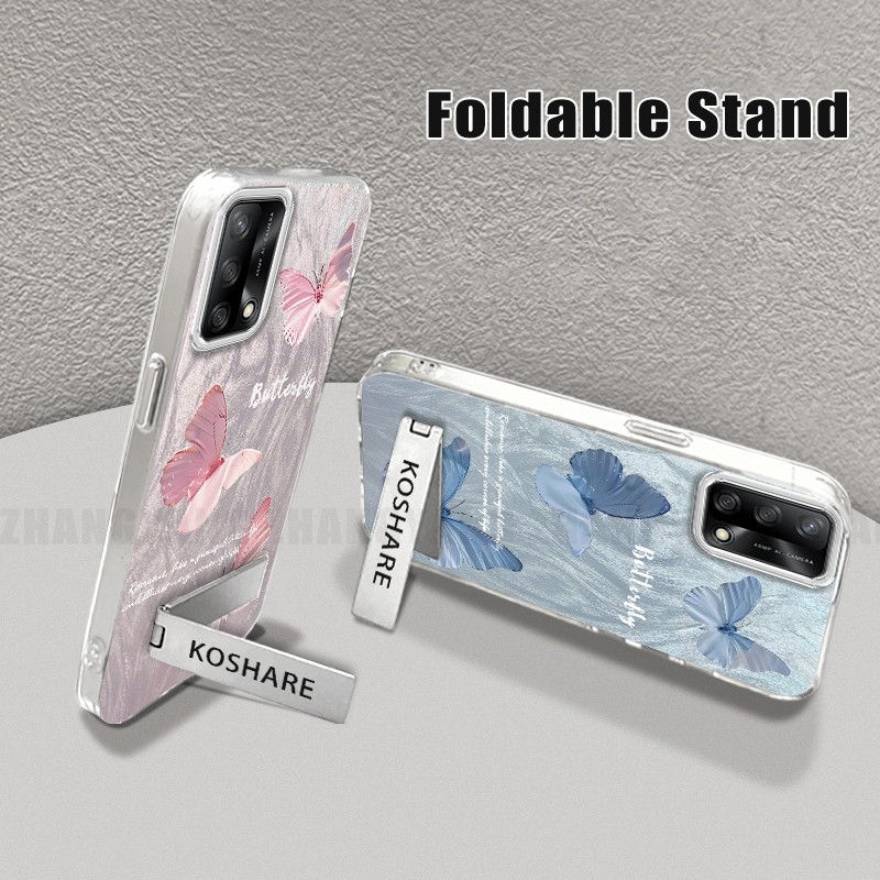 Ốp Lưng Cho OPPO A74 4G A95 4G A74 5G Ốp Điện Thoại Sợi Lông Vũ TPU Có Họa Tiết Bướm Chuyển Màu Đi Kèm Giá Đỡ Điện Thoại Miễn Phí