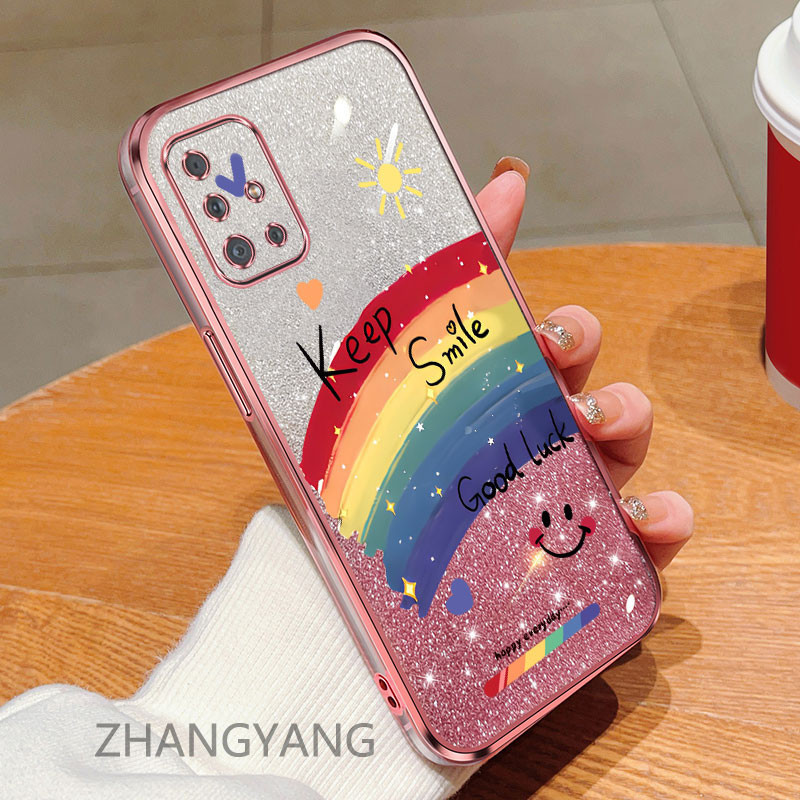 Dành cho samsung a51 a71 m51 Ốp điện thoại màu hồng lấp lánh với vỏ mềm họa tiết nụ cười cho vỏ điện thoại chống rơi