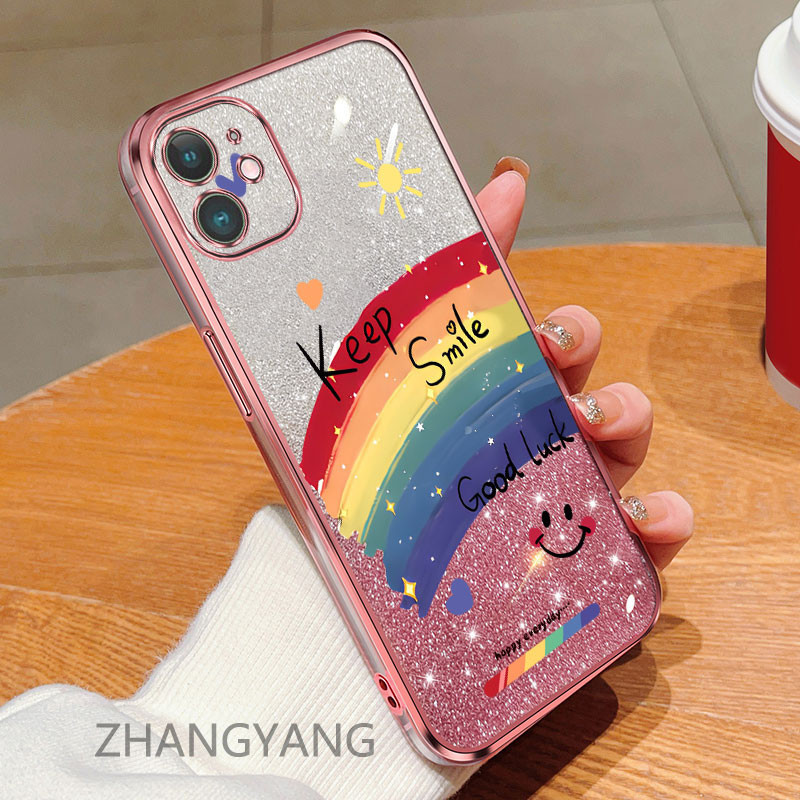 Dành cho samsung a51 a71 m51 Ốp điện thoại màu hồng lấp lánh với vỏ mềm họa tiết nụ cười cho vỏ điện thoại chống rơi
