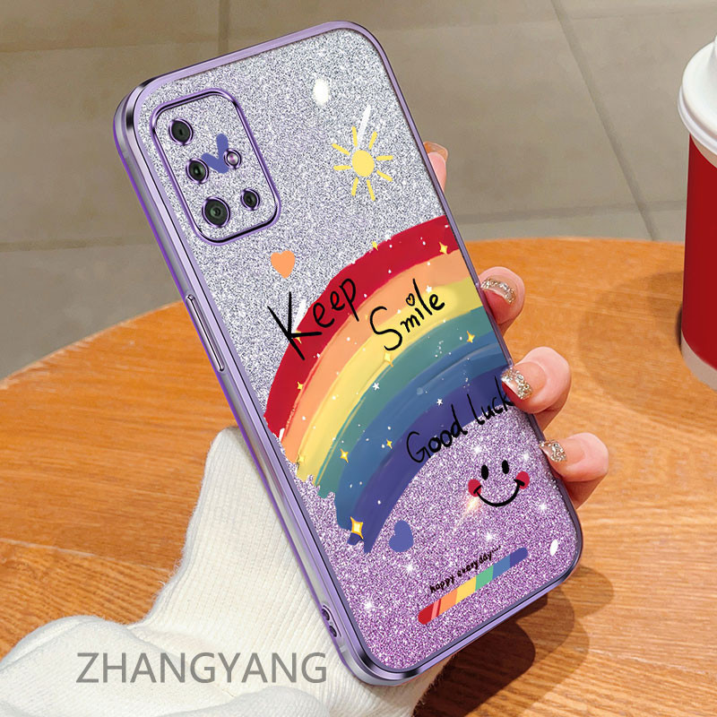 Dành cho samsung a51 a71 m51 Ốp điện thoại màu hồng lấp lánh với vỏ mềm họa tiết nụ cười cho vỏ điện thoại chống rơi