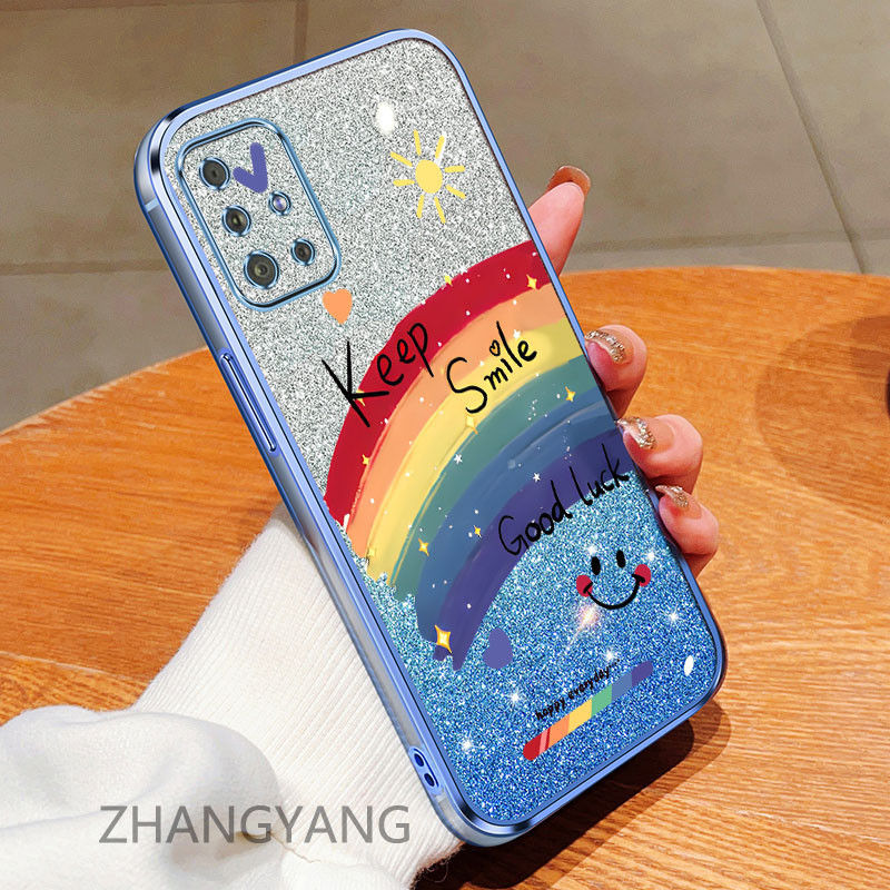 Dành cho samsung a51 a71 m51 Ốp điện thoại màu hồng lấp lánh với vỏ mềm họa tiết nụ cười cho vỏ điện thoại chống rơi