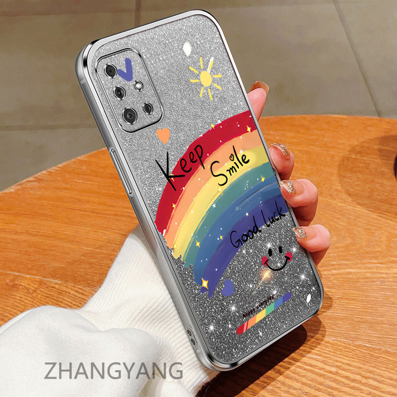 Dành cho samsung a51 a71 m51 Ốp điện thoại màu hồng lấp lánh với vỏ mềm họa tiết nụ cười cho vỏ điện thoại chống rơi