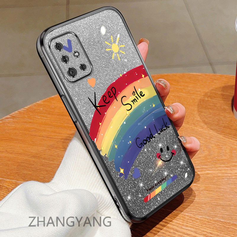 Dành cho samsung a51 a71 m51 Ốp điện thoại màu hồng lấp lánh với vỏ mềm họa tiết nụ cười cho vỏ điện thoại chống rơi