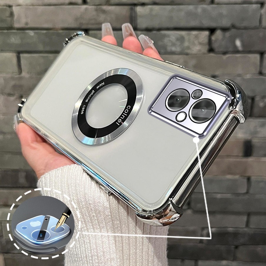 [Có Phim Ống Kính] Ốp Lưng Cho OPPO RENO 7Z 5G RENO 8Z 5G Vỏ Điện Thoại TPU Silicon Mạ Điện Có Dây Đeo Chống Rơi Vòng Hút Từ Tính Vỏ Mềm Điện Thoại