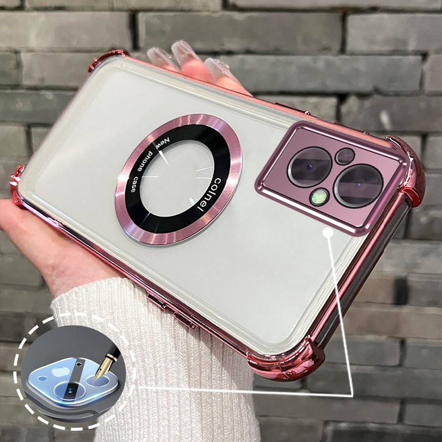 [Có Phim Ống Kính] Ốp Lưng Cho OPPO RENO 7Z 5G RENO 8Z 5G Vỏ Điện Thoại TPU Silicon Mạ Điện Có Dây Đeo Chống Rơi Vòng Hút Từ Tính Vỏ Mềm Điện Thoại