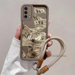 Ốp Lưng Cho OPPO A74 4G A95 4G A74 5G Silicone TPU Chống Rơi Vỏ Điện Thoại Thẩm Mỹ Hoa Văn Tiền Thiết Kế Mới Vỏ Mềm Có Dây Treo