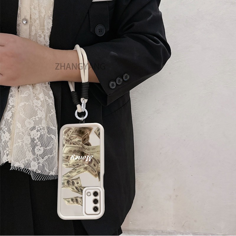Ốp Lưng Cho OPPO A74 4G A95 4G A74 5G Silicone TPU Chống Rơi Vỏ Điện Thoại Thẩm Mỹ Hoa Văn Tiền Thiết Kế Mới Vỏ Mềm Có Dây Treo