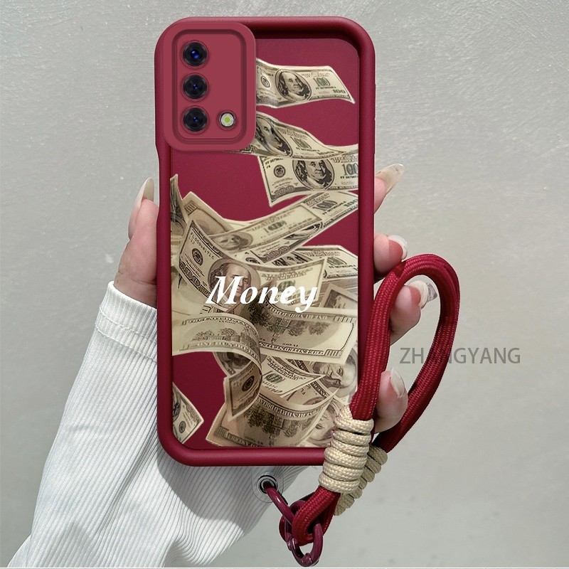 Ốp Lưng Cho OPPO A74 4G A95 4G A74 5G Silicone TPU Chống Rơi Vỏ Điện Thoại Thẩm Mỹ Hoa Văn Tiền Thiết Kế Mới Vỏ Mềm Có Dây Treo