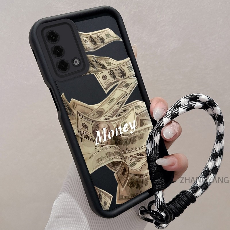 Ốp Lưng Cho OPPO A74 4G A95 4G A74 5G Silicone TPU Chống Rơi Vỏ Điện Thoại Thẩm Mỹ Hoa Văn Tiền Thiết Kế Mới Vỏ Mềm Có Dây Treo