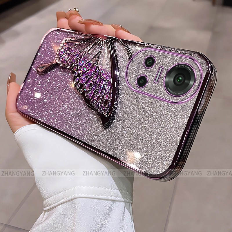 Ốp Lưng Cho OPPO reno 10 reno 10 Pro Flash Mạ Điện Silicon Vỏ Điện Thoại Thẩm Mỹ Bướm Trang Trí Thiết Kế Mới TPU Mềm case