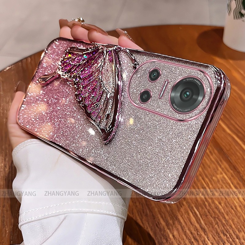 Ốp Lưng Cho OPPO reno 10 reno 10 Pro Flash Mạ Điện Silicon Vỏ Điện Thoại Thẩm Mỹ Bướm Trang Trí Thiết Kế Mới TPU Mềm case