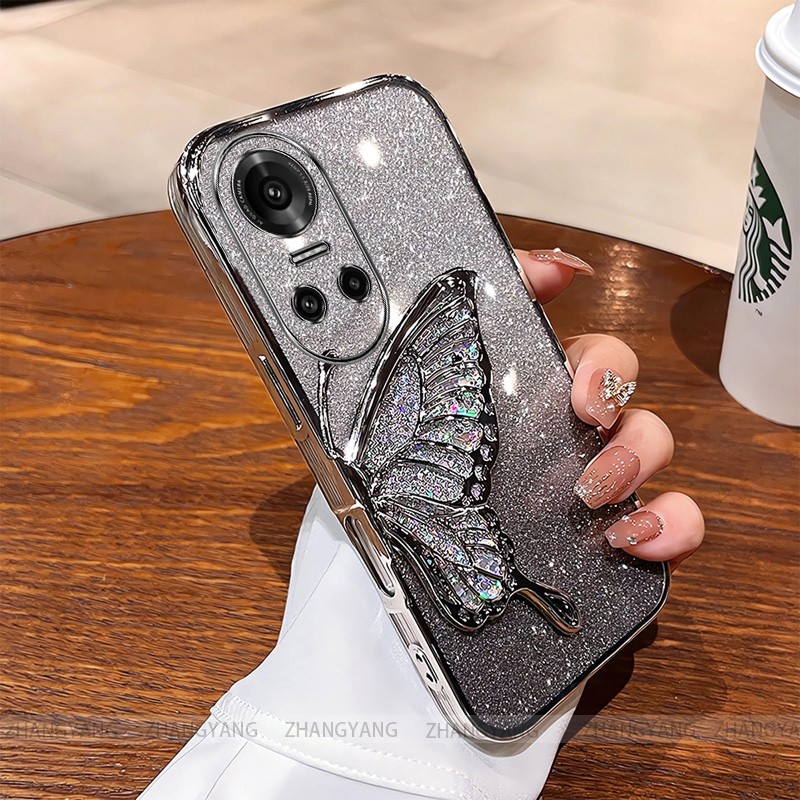 Ốp Lưng Cho OPPO reno 10 reno 10 Pro Flash Mạ Điện Silicon Vỏ Điện Thoại Thẩm Mỹ Bướm Trang Trí Thiết Kế Mới TPU Mềm case