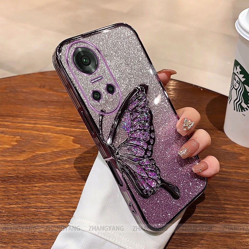 Ốp Lưng Cho OPPO reno 10 reno 10 Pro Flash Mạ Điện Silicon Vỏ Điện Thoại Thẩm Mỹ Bướm Trang Trí Thiết Kế Mới TPU Mềm case