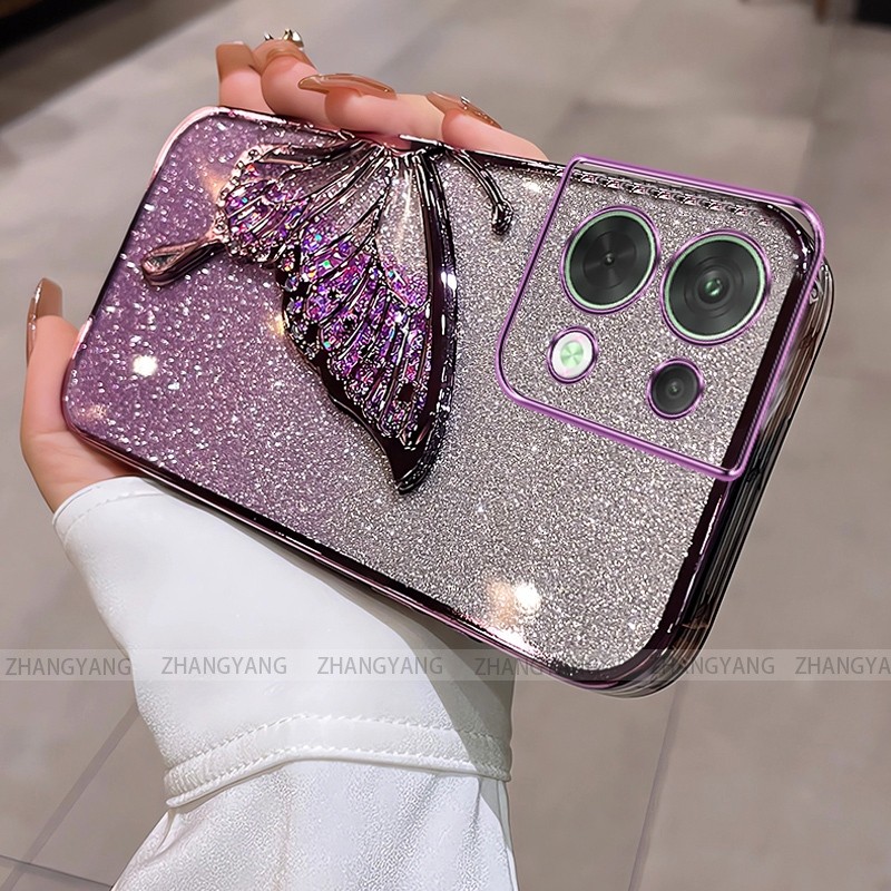 Ốp Lưng Cho OPPO RENO 8 4G RENO 8 5G RENO 8 PRO Flash Mạ Điện Silicon Vỏ Điện Thoại Thẩm Mỹ Bướm Trang Trí Thiết Kế Mới TPU Mềm