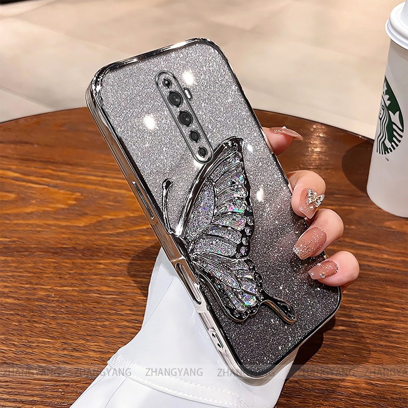 Ốp Lưng Cho OPPO Reno2 f reno 2z reno 2 Flash Mạ Điện Silicon Vỏ Điện Thoại Thẩm Mỹ Bướm Trang Trí Thiết Kế Mới TPU Mềm
