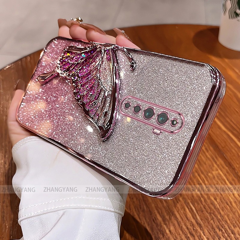Ốp Lưng Cho OPPO Reno2 f reno 2z reno 2 Flash Mạ Điện Silicon Vỏ Điện Thoại Thẩm Mỹ Bướm Trang Trí Thiết Kế Mới TPU Mềm