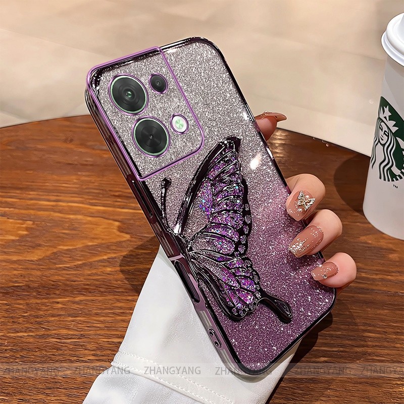 Ốp Lưng Cho OPPO RENO 8 4G RENO 8 5G RENO 8 PRO Flash Mạ Điện Silicon Vỏ Điện Thoại Thẩm Mỹ Bướm Trang Trí Thiết Kế Mới TPU Mềm