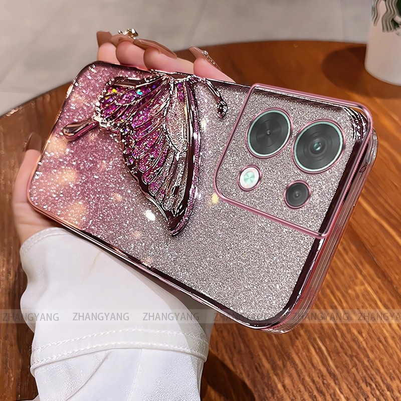 Ốp Lưng Cho OPPO RENO 8 4G RENO 8 5G RENO 8 PRO Flash Mạ Điện Silicon Vỏ Điện Thoại Thẩm Mỹ Bướm Trang Trí Thiết Kế Mới TPU Mềm