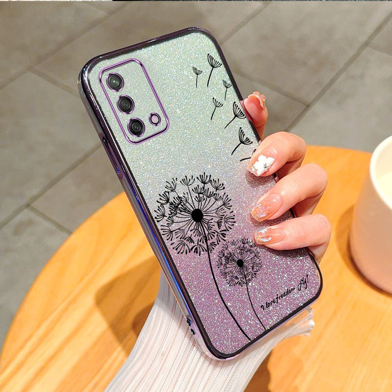 Ốp Lưng Cho oppo a74 4g a95 4g a74 5g Ốp Điện Thoại Màu Hồng Lấp Lánh Họa Tiết Bồ Công Anh Chống Rơi Vỏ Mềm Vỏ Điện Thoại
