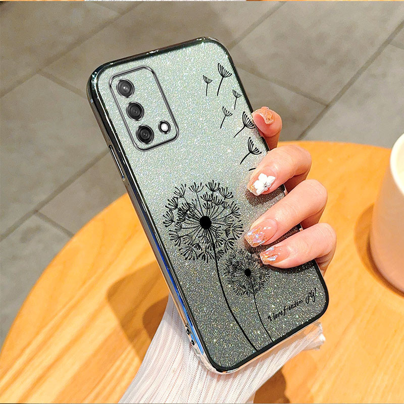 Ốp Lưng Cho oppo a74 4g a95 4g a74 5g Ốp Điện Thoại Màu Hồng Lấp Lánh Họa Tiết Bồ Công Anh Chống Rơi Vỏ Mềm Vỏ Điện Thoại