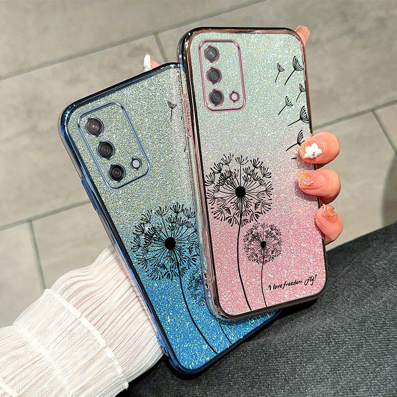 Ốp Lưng Cho oppo a74 4g a95 4g a74 5g Ốp Điện Thoại Màu Hồng Lấp Lánh Họa Tiết Bồ Công Anh Chống Rơi Vỏ Mềm Vỏ Điện Thoại