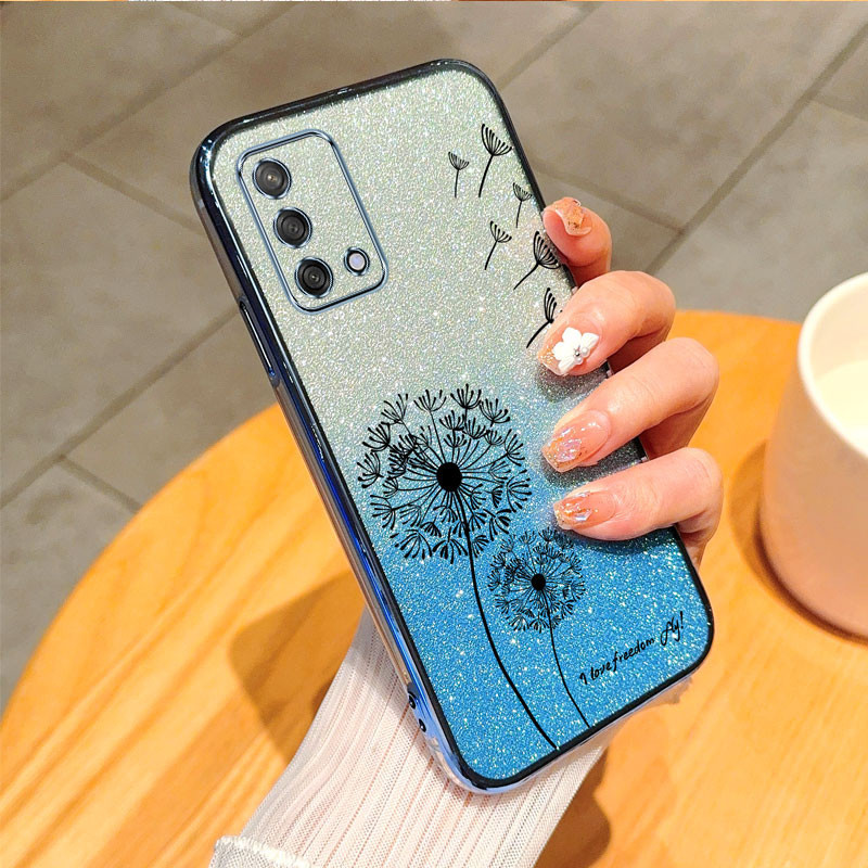 Ốp Lưng Cho oppo a74 4g a95 4g a74 5g Ốp Điện Thoại Màu Hồng Lấp Lánh Họa Tiết Bồ Công Anh Chống Rơi Vỏ Mềm Vỏ Điện Thoại