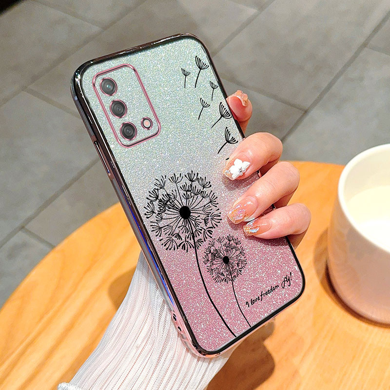 Ốp Lưng Cho oppo a74 4g a95 4g a74 5g Ốp Điện Thoại Màu Hồng Lấp Lánh Họa Tiết Bồ Công Anh Chống Rơi Vỏ Mềm Vỏ Điện Thoại