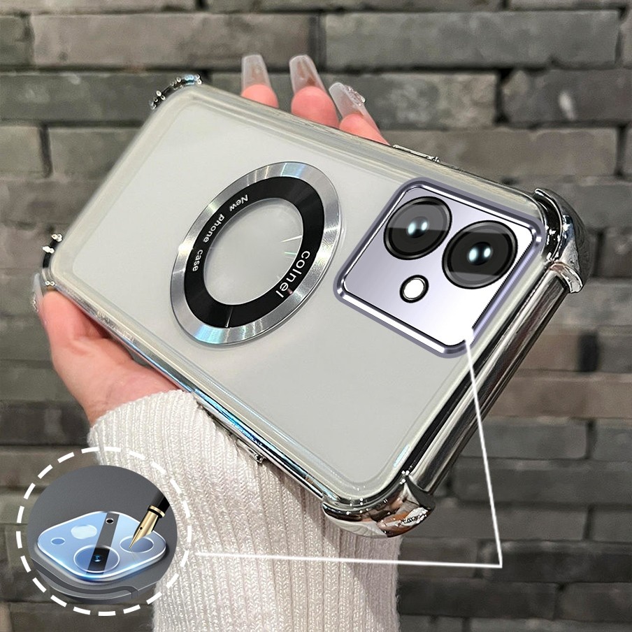 [Có màng ống kính] Ốp điện thoại TPU silicon cho OPPO A79 5G mạ điện có dây đeo chống rơi Vỏ mềm điện thoại vòng hút từ tính