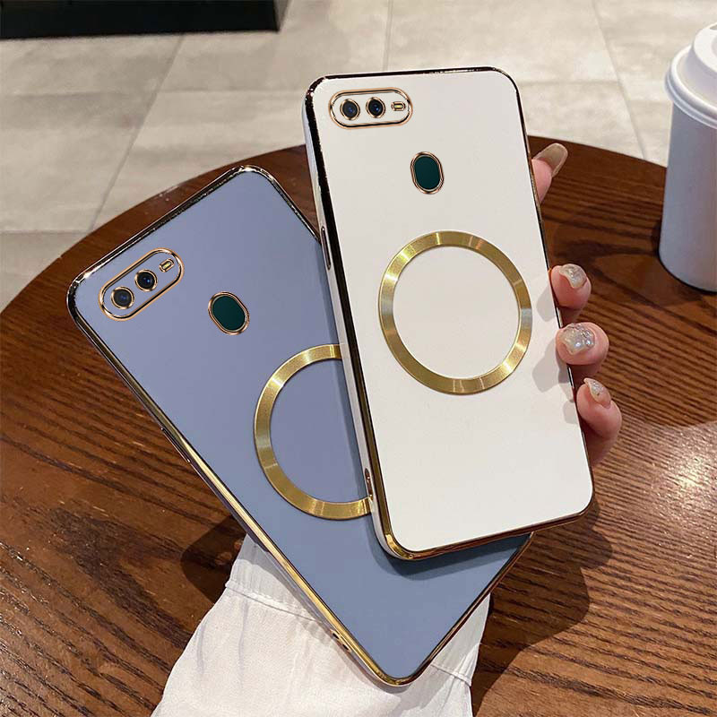 Ốp lưng OPPO A5S A12 A7 F9 Mạ cạnh thẳng ốp điện thoại tối giản bằng silicon mềm chống rơi ống kính có bảo hiểm toàn diện