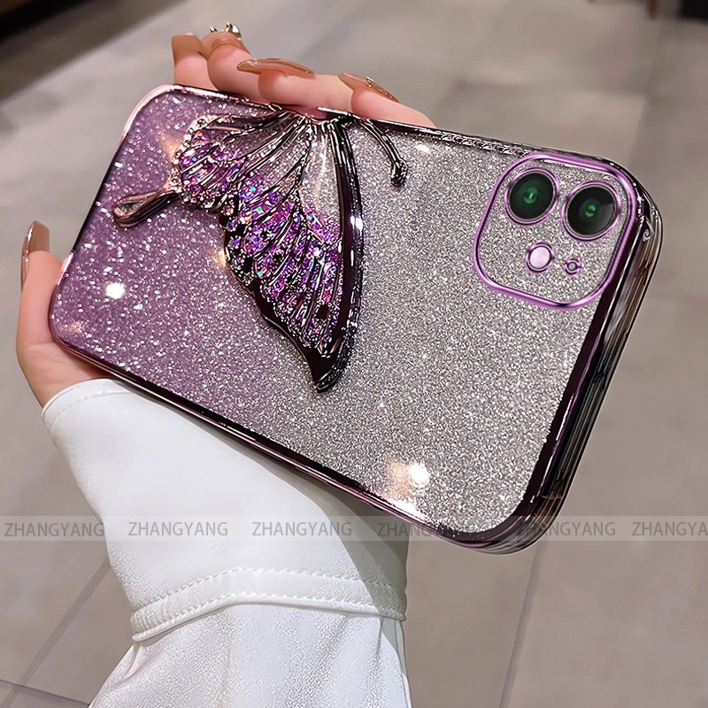 Ốp Lưng Cho iPhone 12 iPhone 12 pro iPhone 12 pro max Flash Mạ Điện Silicon Vỏ Điện Thoại Thẩm Mỹ Bướm Trang Trí Thiết Kế Mới TPU Mềm case