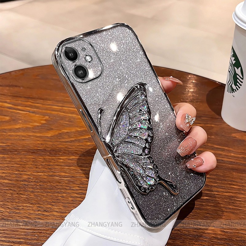 Ốp Lưng Cho iPhone 12 iPhone 12 pro iPhone 12 pro max Flash Mạ Điện Silicon Vỏ Điện Thoại Thẩm Mỹ Bướm Trang Trí Thiết Kế Mới TPU Mềm case