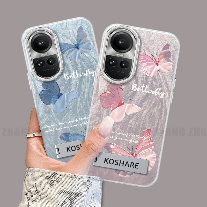 Ốp Lưng Cho OPPO Reno 10 5G Reno 10 Pro 5G Silicone TPU Lông Vũ Sợi Ốp Lưng Điện Thoại Với Họa Tiết Bướm Chuyển Màu Đi Kèm Với Đế Điện Thoại Miễn Phí