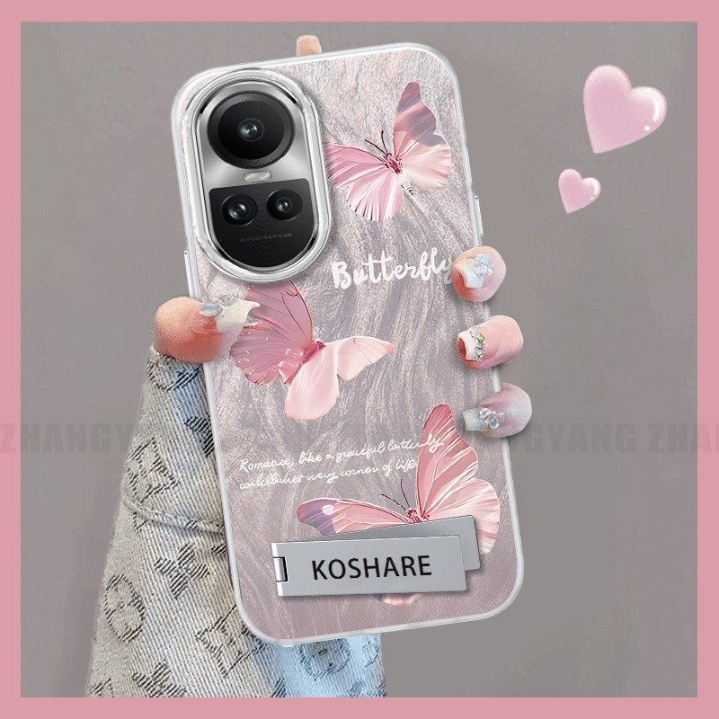 Ốp Lưng Cho OPPO Reno 10 5G Reno 10 Pro 5G Silicone TPU Lông Vũ Sợi Ốp Lưng Điện Thoại Với Họa Tiết Bướm Chuyển Màu Đi Kèm Với Đế Điện Thoại Miễn Phí
