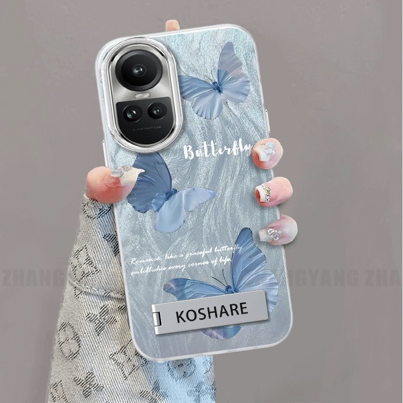 Ốp Lưng Cho OPPO Reno 10 5G Reno 10 Pro 5G Silicone TPU Lông Vũ Sợi Ốp Lưng Điện Thoại Với Họa Tiết Bướm Chuyển Màu Đi Kèm Với Đế Điện Thoại Miễn Phí