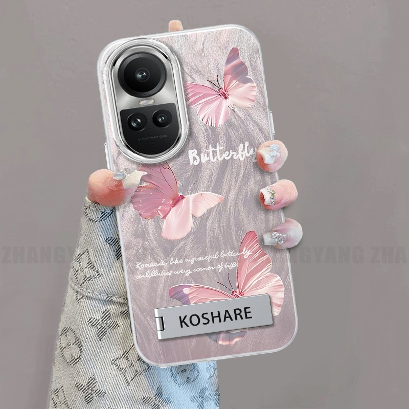 Ốp Lưng Cho OPPO Reno 10 5G Reno 10 Pro 5G Silicone TPU Lông Vũ Sợi Ốp Lưng Điện Thoại Với Họa Tiết Bướm Chuyển Màu Đi Kèm Với Đế Điện Thoại Miễn Phí