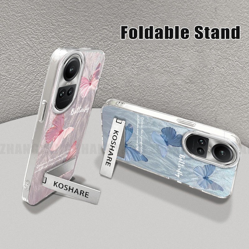 Ốp Lưng Cho OPPO Reno 10 5G Reno 10 Pro 5G Silicone TPU Lông Vũ Sợi Ốp Lưng Điện Thoại Với Họa Tiết Bướm Chuyển Màu Đi Kèm Với Đế Điện Thoại Miễn Phí