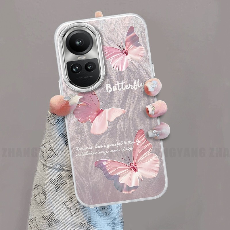 Ốp Lưng Cho OPPO Reno 10 5G Reno 10 Pro 5G Silicone TPU Lông Vũ Sợi Ốp Lưng Điện Thoại Với Họa Tiết Bướm Chuyển Màu Đi Kèm Với Đế Điện Thoại Miễn Phí