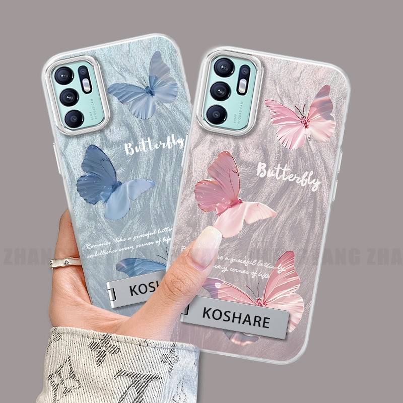 Ốp Lưng Cho OPPO RENO 6Z 5G RENO 6 5G RENO 5Z 5G RENO 6 4G Ốp Điện Thoại Sợi Lông Vũ TPU Có Họa Tiết Bướm Chuyển Màu Đi Kèm Giá Đỡ Điện Thoại Miễn Phí